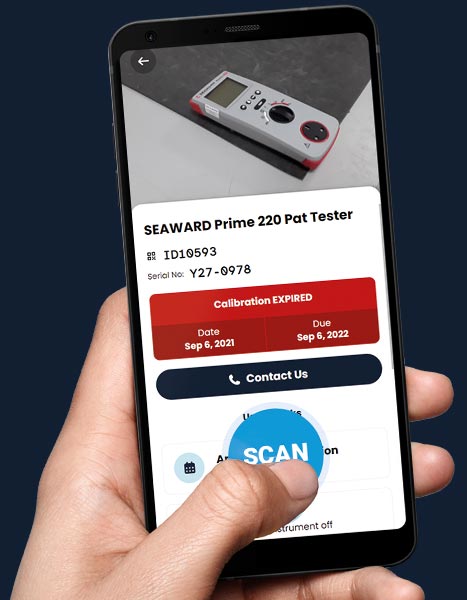 Hand holding a phone with AssetScan portal on the screen